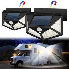 EJYTRVT Solar RV Porch Light - Magnetic Installation, Motion Activated Sensor Light, Camper Exterior LED Lighting, RV Awning Lights for RVs, Trailers, Campers, 5th Wheels, 2 Pack