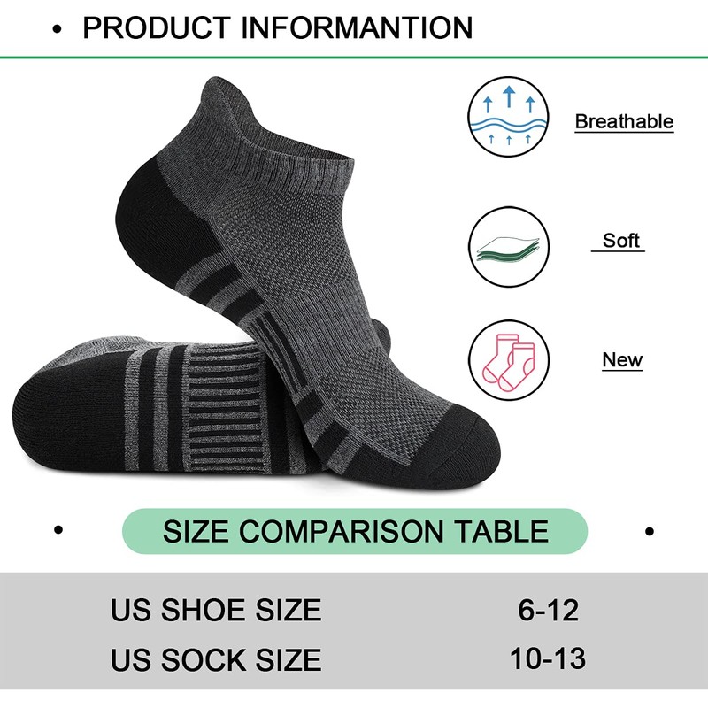 COOVAN Mens Ankle Athletic Socks Men 8 Pack Running Cushioned