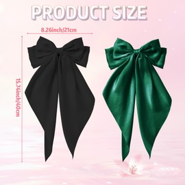 COLANANA 2 Pcs Big Hair Bow,Big Bows for Girls Hair,Black Dark Green Large Hair Bow, Bowknot Hairpin French Hair Clips With Long Silky Satin Hair Barrettes Accessories Bow Hair Clips for Women Girl