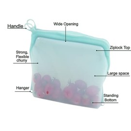 Reusable food storage bags -2 pack-Food Grade safe BPA-free silicone -airtight enough to store liquids such as milk and juice-can be used as lunch bag-dishwasher safe