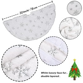 Mizijia Christmas Tree Blanket, 78 cm/30 Inch Round White Plush Christmas Tree Skirt with Silver Sequins, Snowflake, Thick and Soft Christmas Tree Skirt, Christmas Tree Blanket