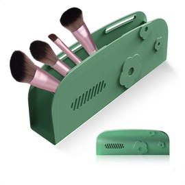 Meokkaebi - Soporte para brochas de maquillaje de silicona de viaje con bolsa organizadora de cosméticos transpirable y ligera, portátil, elegante, versátil, ideal para brochas de maquillaje, Verde,