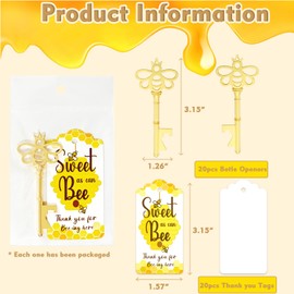 40 Sets Bee Party Favors for Guests, Key Shaped Bottle Opener and Thank You Tag for Themed Parties, Birthday, Bridal Shower, Wedding Keepsake Gifts