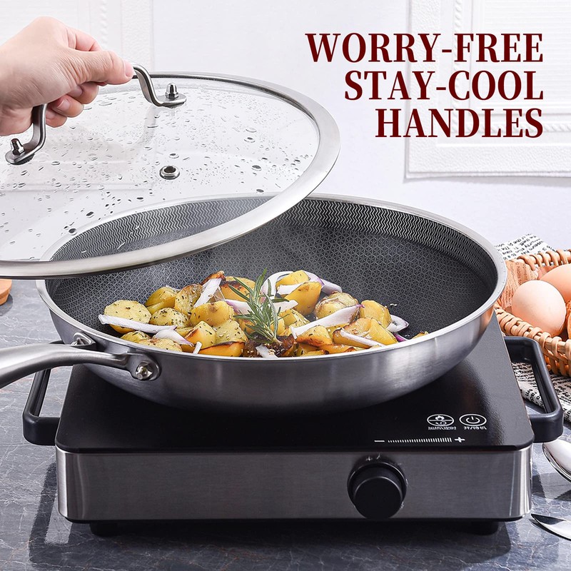LOLYKITCH 8.5 Inch Tri-ply Hybrid Stainless Steel Non-Stick Sauté Pan