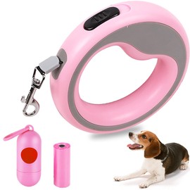 SIUSIO Correa Retráctil para Perro,Correa Larga para Perro con Dispensador y Bolsas Perro,Correa Ajustable para Perro Durable para Perros Pequeños y Medianos (Rosa)
