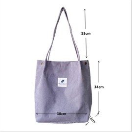 Lziizl Corduroy Tote Bag Women Canvas Shoulder Handbags Casual Big Capacity Shopping School Bag for Girls Ladies Light Purple
