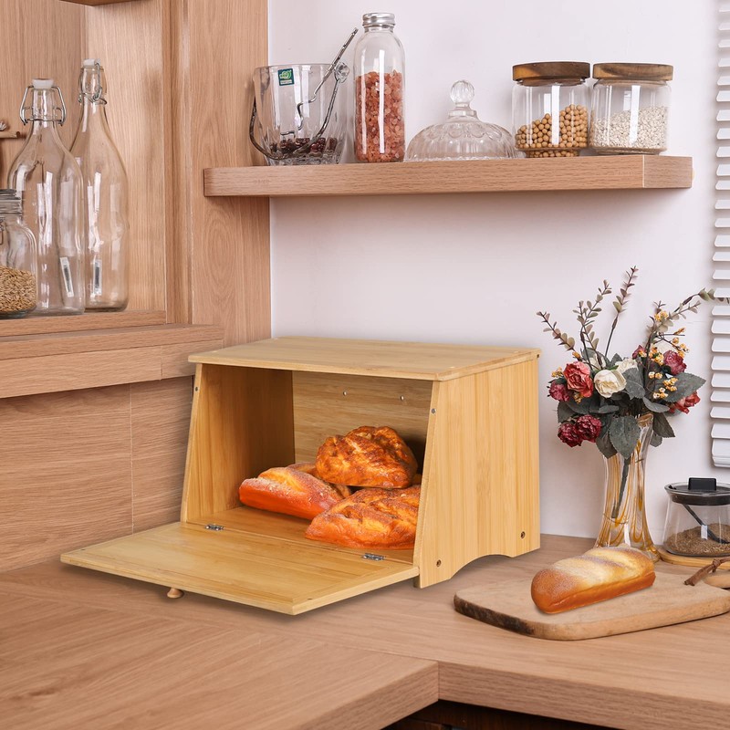 HOMEKOKO Vintage Large Wood Bread Box for Kitchen Counter, Retro