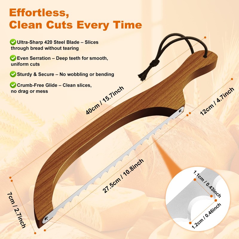 FTCIRA Bread Knife for Homemade Bread – 16" Walnut Bow