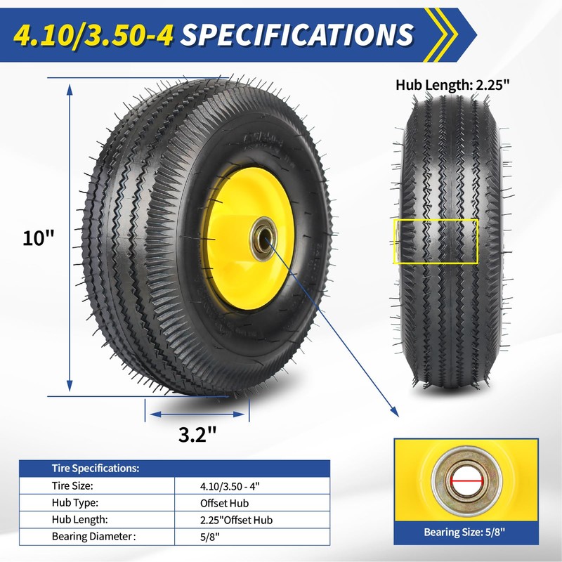 GICOOL 4.10/3.50-4 Explorer Series Rubber Tire and Wheel, with 2.25"