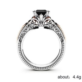 SSZUKOOU Vintage 925 Sterling Silver Black Gem Ring Cocktail Rings Square Cut Black Onyx Marcasite Cubic Anniversary Promise Ring CZ Eternity Engagement Wedding Band Ring Valentine Gift (US 9), US 9, Zirconia,925 Sterling Silver,Gold