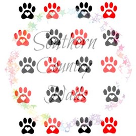 Red and Black Dog Paws & Hearts - WaterSlide Nail Art Decals