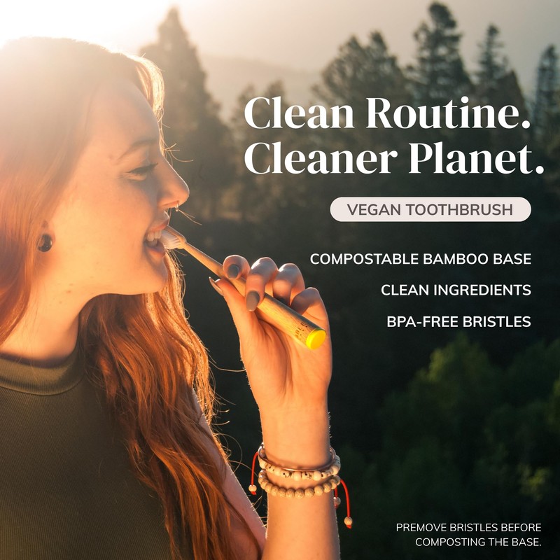 MABLE Two Pack Bamboo Toothbrush for Adult | Charcoal Infused