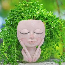 Face Flower Pot Head Planter Pot Cute Lady Face Succulent Planter Resin Cactus Planter Funny Head Plant Pot for Home Garden (Corlor A)