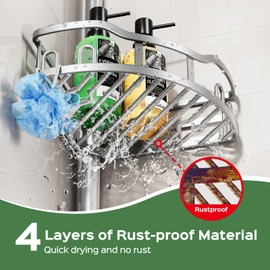 HAMITOR Corner Shower Caddy Tension Pole: Quick Installation Adjustable Shower Caddy no Drilling Required-4 Tier high Capacity Shower Shelves-Suitable Bathroom and Bathtub Organization Space-Saving