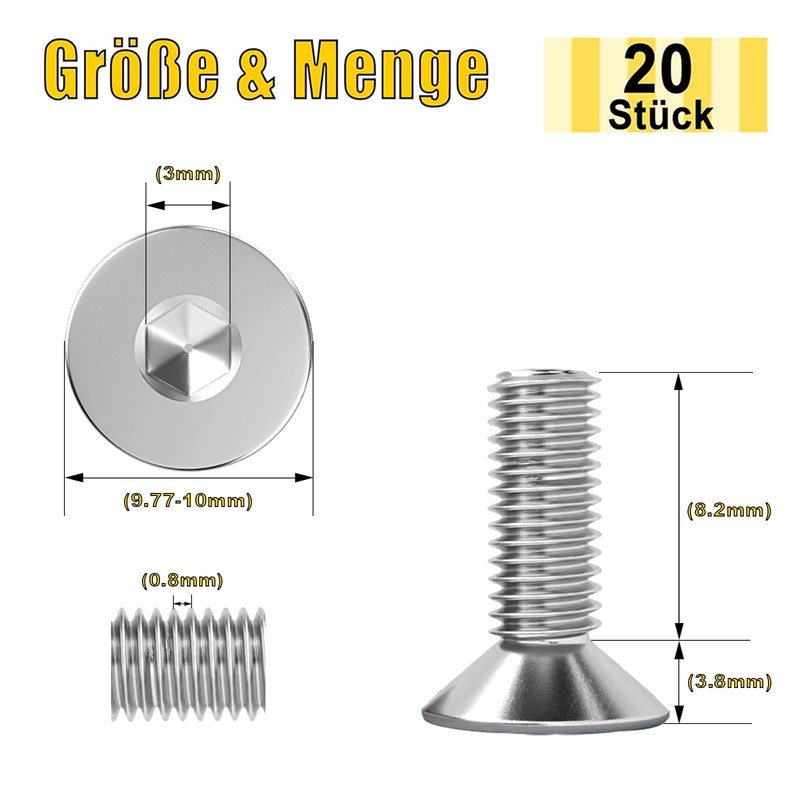 ORTAVA Pack of 20 M5 x 12 Countersunk Screws Flat