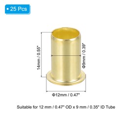 PATIKIL Brass Compression Insert, 25 Pcs 12mm OD x 9mm ID Tube Insert Tube Support Compression Fitting Assortment Kit for Water Oil Air Pipe