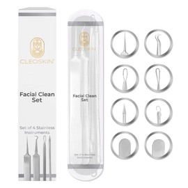 CLEOSKIN Set 2 de agujas de acero inoxidable para extraer espinillas, puntos negros, granos, barros y comedones. Anti-acné. Retira el sebo y la suciedad acumulada en los poros de la piel. Exfoliante, skincare