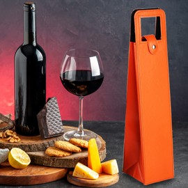 Wine Champagne Gift Bag, Reusable Leather Wine Tote Carrier Bag Box Holder, Leather Wine Bottle Packag Bag, Classic Single Bottle Gift Bag, wine Accessory Sets (Yellow wine bag)