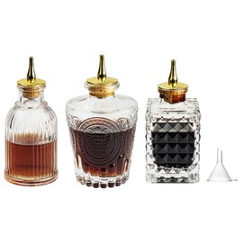 USEAMIE Bitters Bottle Set of 3, Glass Dasher Bottle, Decorative Professional Bar Tool for Cocktail Great for Bartender Home Bar Restaurant with Alloy Cap, Classical Styling
