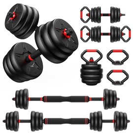 FITPLAM Adjustable dumbbell set, 55lbs Free Weights set with upgraded nut, 4 in 1 Weight Set Used as Kettlebells, Barbell, Push up Stand, Fitness Exercise for Home Gym Suitable Men/Women