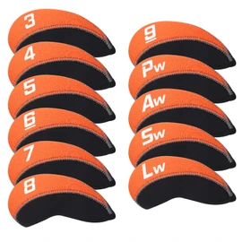 Golf Iron Cover Head Cover 11-Piece Set (3~9, P, A, S, L) Neoprene Made Orange & Black