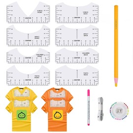 8 Pieces T-Shirt Alignment Ruler, DIY Alignment Ruler, T-Shirt Ruler, Stencil Ruler, Transparent Ruler, T-Shirt Instructions Ruler, V-Neck for Adults, Youth and Children