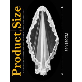 Zehope 1 Tier Bride Veil 59'' Ivory Short Fingertip Mantilla Long Veil Bridal Catholic Veils Lace Edge for Wedding (Ivory, Standard)