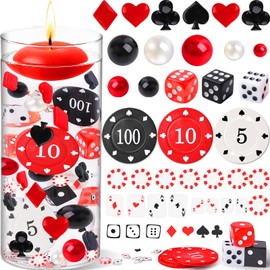 475 PCS Casino Theme Vase Filler – Floating Centerpiece Decor with Poker Card Symbols, Chips, Dice, Pearls & Mini Playing Cards – Red, Black & White Decorations for Casino Night, Vegas Wedding, Party
