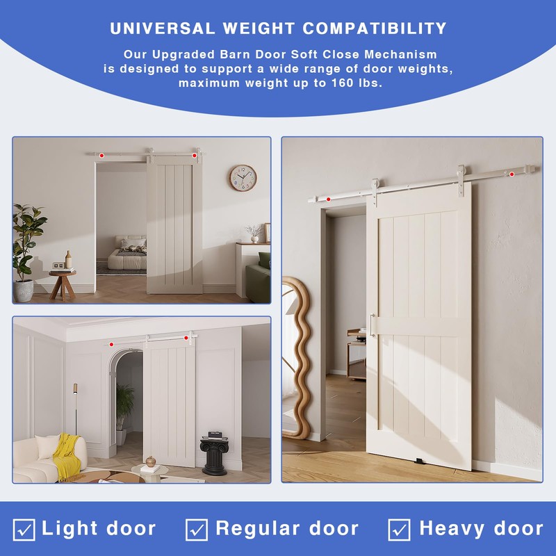 2PCS Barn Door Soft Close Mechanism, Upgraded Universal Weight Compatibility