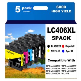 LC406XL Ink Cartridges Compatible for Brother LC406XL LC406 for Brother MFC-J4335DW MFC-J4535DW MFC-J5855DW MFC-J6555DW MFC-J6955DW Printer 5 Pack(2 Black Cyan Magenta Yellow)
