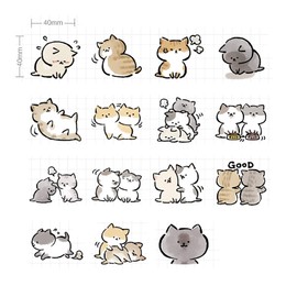 Small Size Laptop Stickers, 45pcs Doraking Boxed DIY Cute Pets Animals Stickers for Laptop Planners Scrapbook Suitcase Diary Notebooks Album (Naughty Cat)