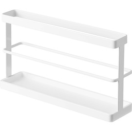 Yamazaki 7628 Two-Way Veranda Slippers Rack with Tray, White, Main Unit: Approx. W 9.8 x D 2.6 x H 5.9 inches (25 x 6.5 x 15 cm) (not including film hooks), Tower Removable Tray, Easy to Clean