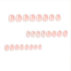 White French Tip Press on Nails Short Fake Nails Flower Press on Nails Acrylic Glue on Nails Square False Nails with Glue Artificial Nails For Women Girls 24Pcs