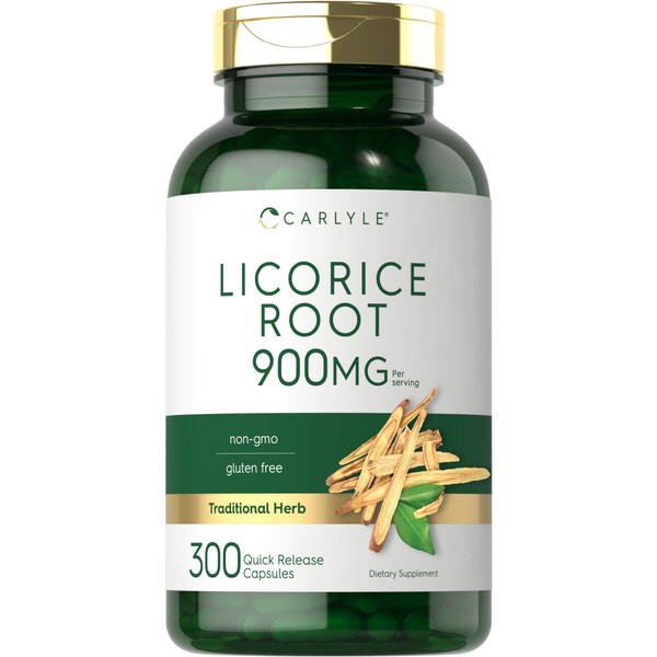 Carlyle Licorice Root Capsules 900mg | 300 Count | Root Extract Supplement | Non-GMO, Gluten Free