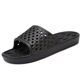 clootess Shower Shoes Slide for Men and Women Holes Bath Slipper Bathroom Sandal Pool Gym College Dorm Non-Slip Black 44.45