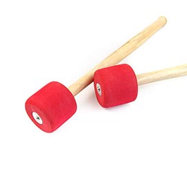 AUEAR, 2 Pack Bass Drum Mallets Sticks Red Foam Mallet with Wood Handle for Percussion Sticks