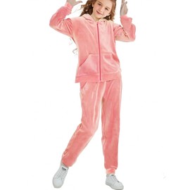 Rwtgnlf Girls Velour Tracksuit Sweatsuits Set 2 Piece Outfits Zip Up Hoodies and Pants Sportswear Jogging Suit Pink 120