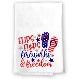 4th of July Summer Home Decor Decorative Kitchen and Bath Hand Towels | Flip Flops Fireworks Freedom | Red White and Blue Towel Home Holiday USA Decorations