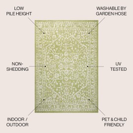 JONATHAN Y SMB104D-9 Malta Bohemian Medallion Textured Weave Indoor Outdoor Area-Rug, Coastal, Traditional, Transitional Easy-Cleaning,Bedroom,Kitchen,Backyard,Patio,Non Shedding, Green/Cream, 9 X 12