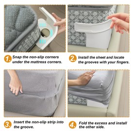 DGMI Pack of 4 Bed Sheet Holders with Closure Strips, Heavy Duty Bed Sheet Fasteners, Open Corner Bed Sheet Holder, Bed Sheet Straps for All Sizes Mattress, Blankets, Bed Linen