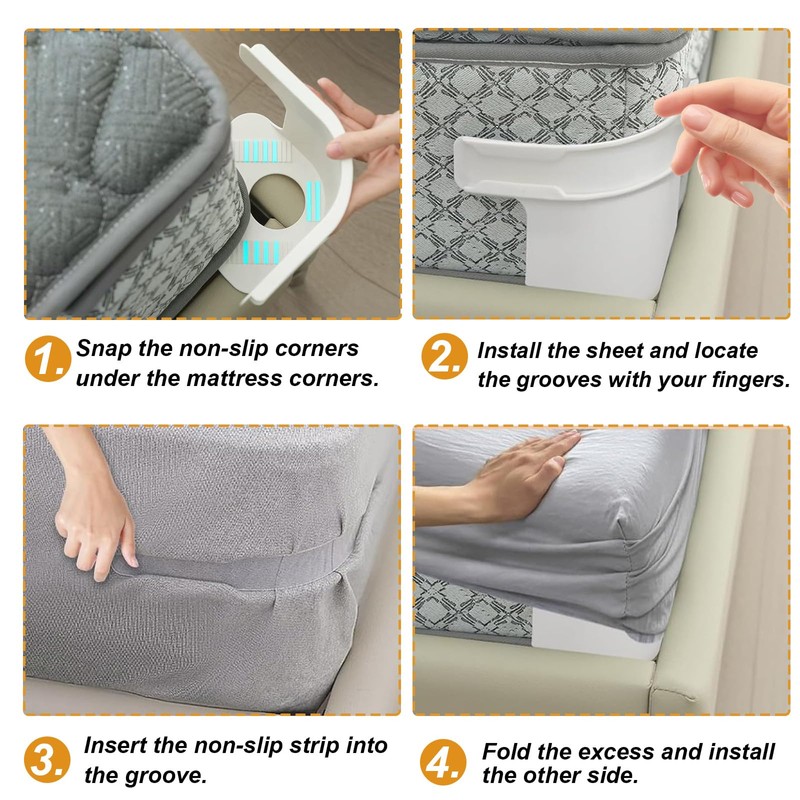DGMI Pack of 4 Bed Sheet Holders with Closure Strips,