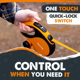 Mighty Paw Retractable Leash with Built-in Poop Bag Holder | 16' Long Retractable Dog Leash for Small Dogs, Medium Breeds & Large Pets. Dog Leash Retractable Tape for Quick Control. Poop Bags Included