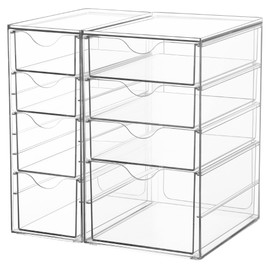 Vtopmart Acrylic Organizer with 8 Drawers, Desk Organizers and Accessories,Clear Makeup Organizer, Dustproof Storage Drawers for Office Art Craft Supplies