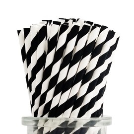 Black Striped Paper Straws, Pack of 100 Disposable Black & White Drinking Straws Perfect for Everyday Use, Celebrations, Holloween Party Suppliers