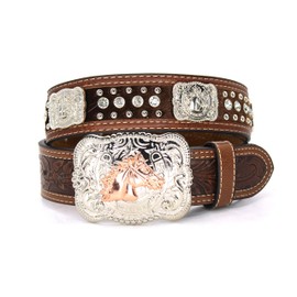 West Star Cowhair Belt Mens Women Western Cowboy Leather Belt Longhorn Horse Rooster Cowboy Prayer Flag-704B Horse CF L