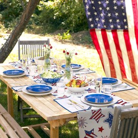 4th of July Table Runner Patriotic Stars Independence Day Table Runners Fireworks USA Flag Red White and Blue Table Decor Seasonal Kitchen Dining Table Decoration Holiday Party Decor 13x72 Inch
