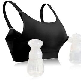 Hands Free Pumping Bra Hands-Free Breast Pump Bra Nursing Bras for Pumping Adjustable Breast-Pumps Holding and Nursing Bra, Black White, L