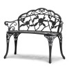 Metal Garden Bench 38.8 Inches With Backrest Armrests Traditional Style