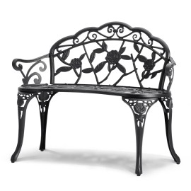 Metal Garden Bench 38.8 Inches With Backrest Armrests Traditional Style Outdoor Patio Furniture Antique AppearanceDefault: Default