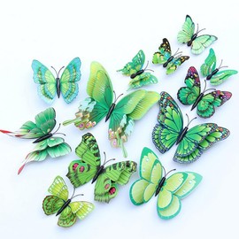 Lohill Pack of 36 3D Butterfly Wall Decoration - Butterfly Wall Stickers, Wall Tattoo, Balcony Decoration - Simulation Plastic, Fridge Sticker (Green)